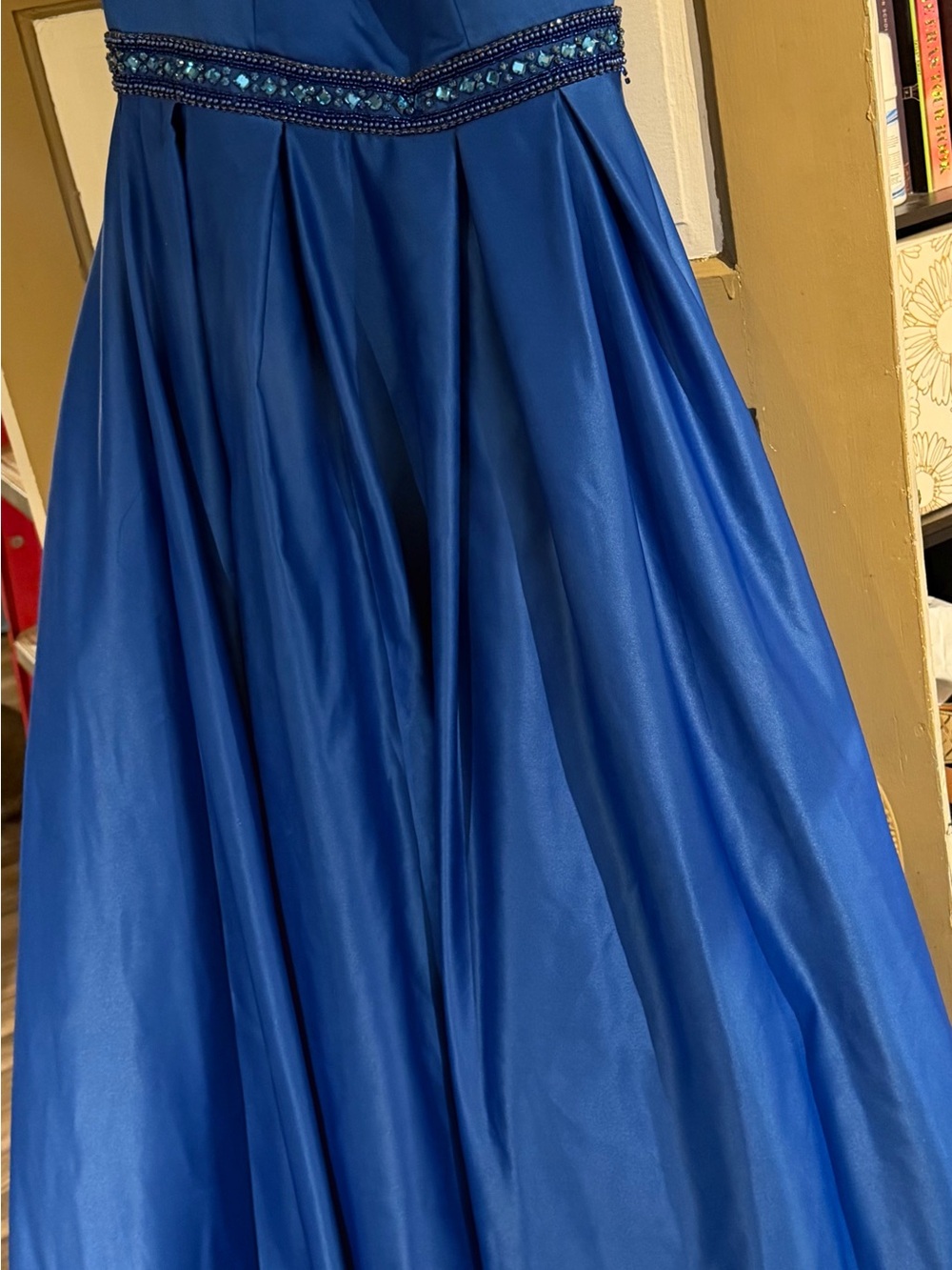 Royal Blue Beaded Waist Prom Dress
